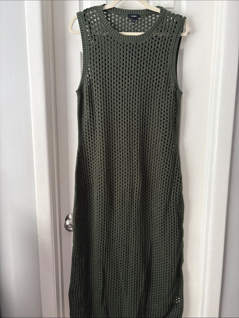 Express Olive Open-Weave Sleeveless Knit sweater maxi Dress L NWT
